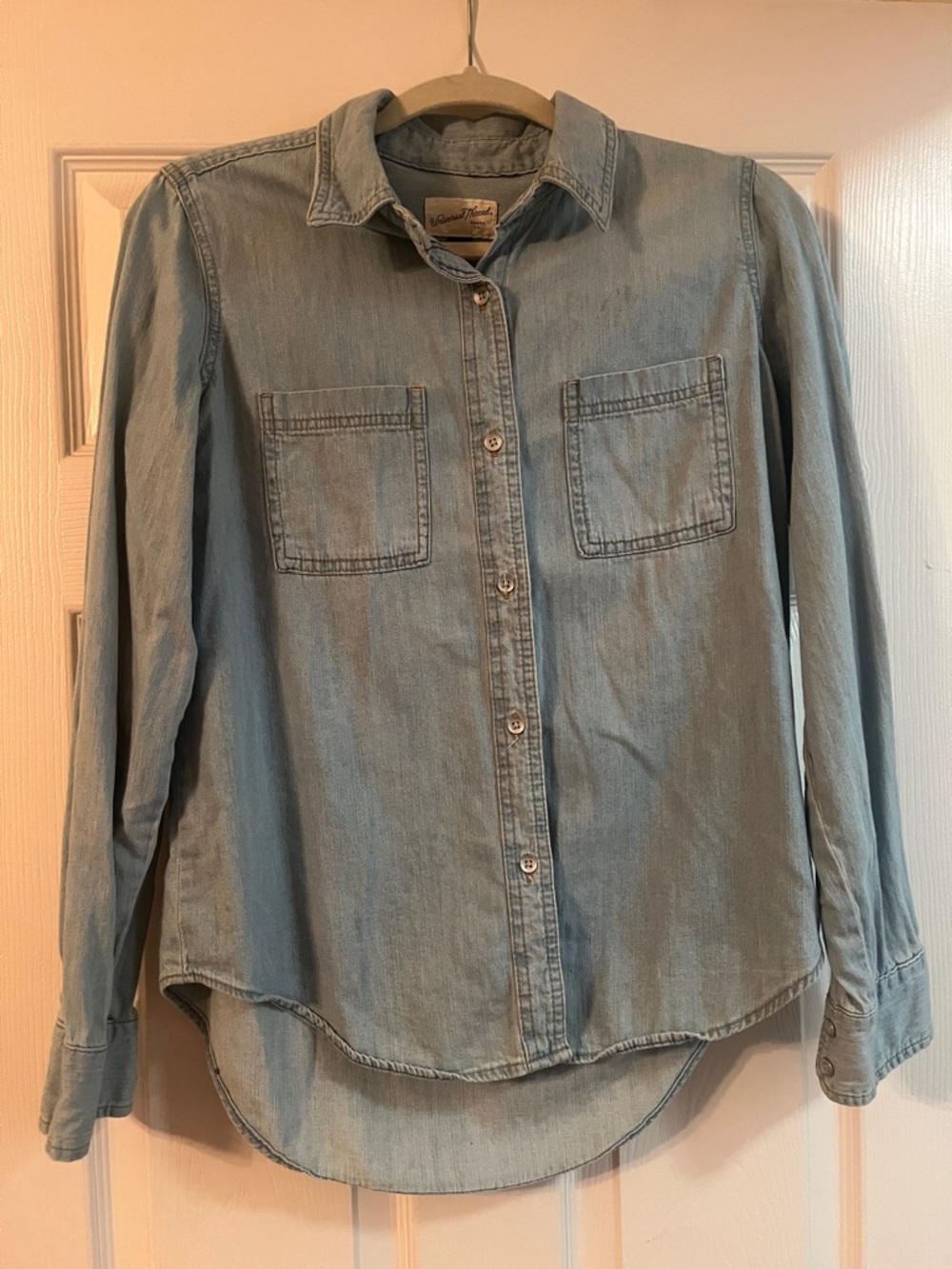 Women’s chambray, button down, long sleeve top